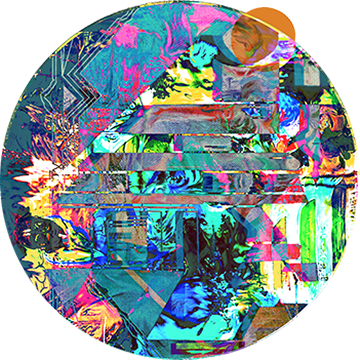 An abstract painting resembling a slice of a peach or a melon in the sun